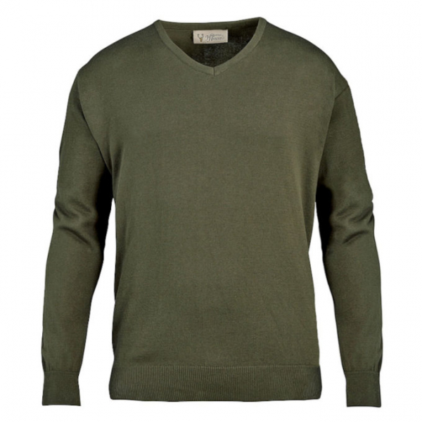 Hubertus Pullover mit V-Ausschnitt dunkelolive